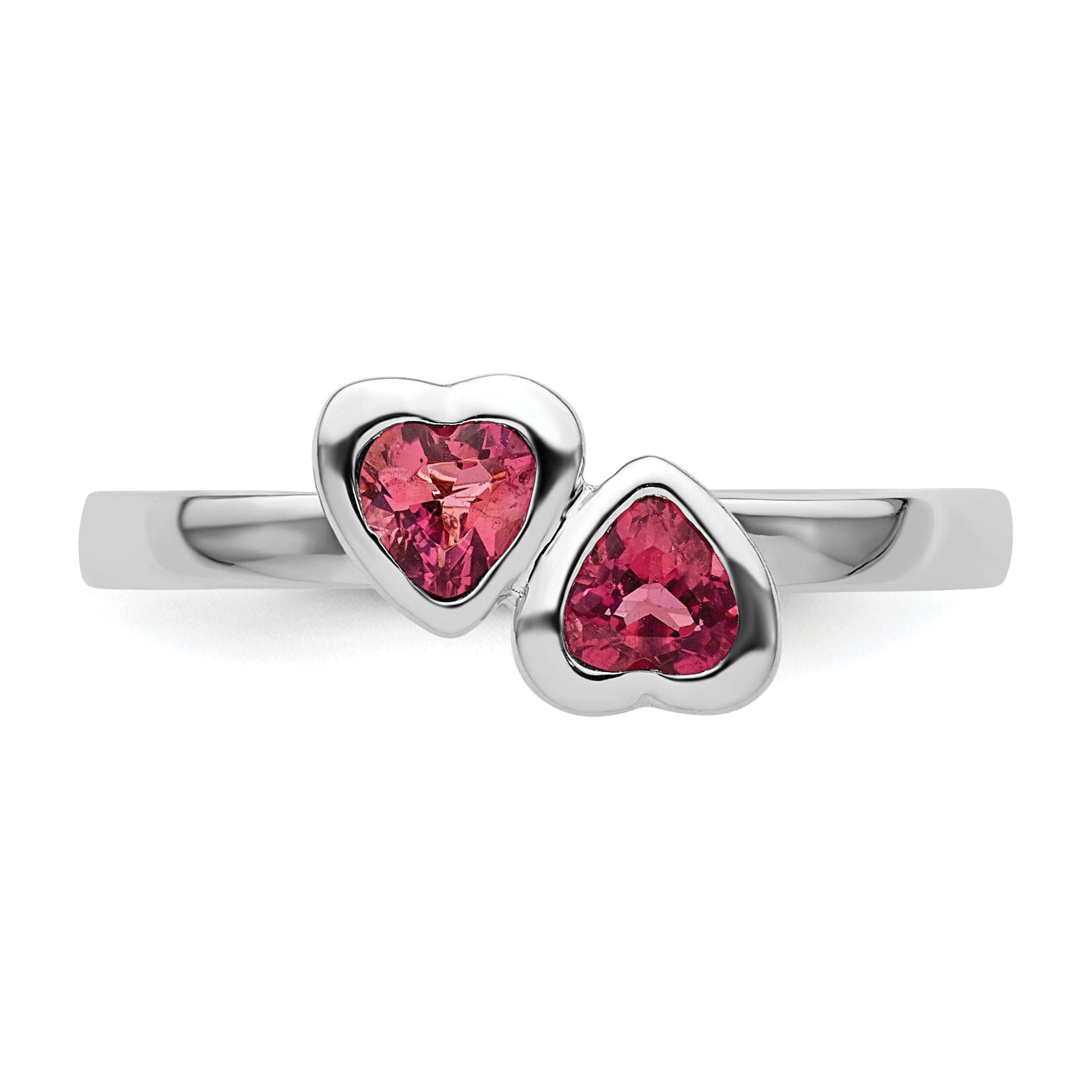 SS Stackable Expressions Pink Tourmaline Double Heart Ring