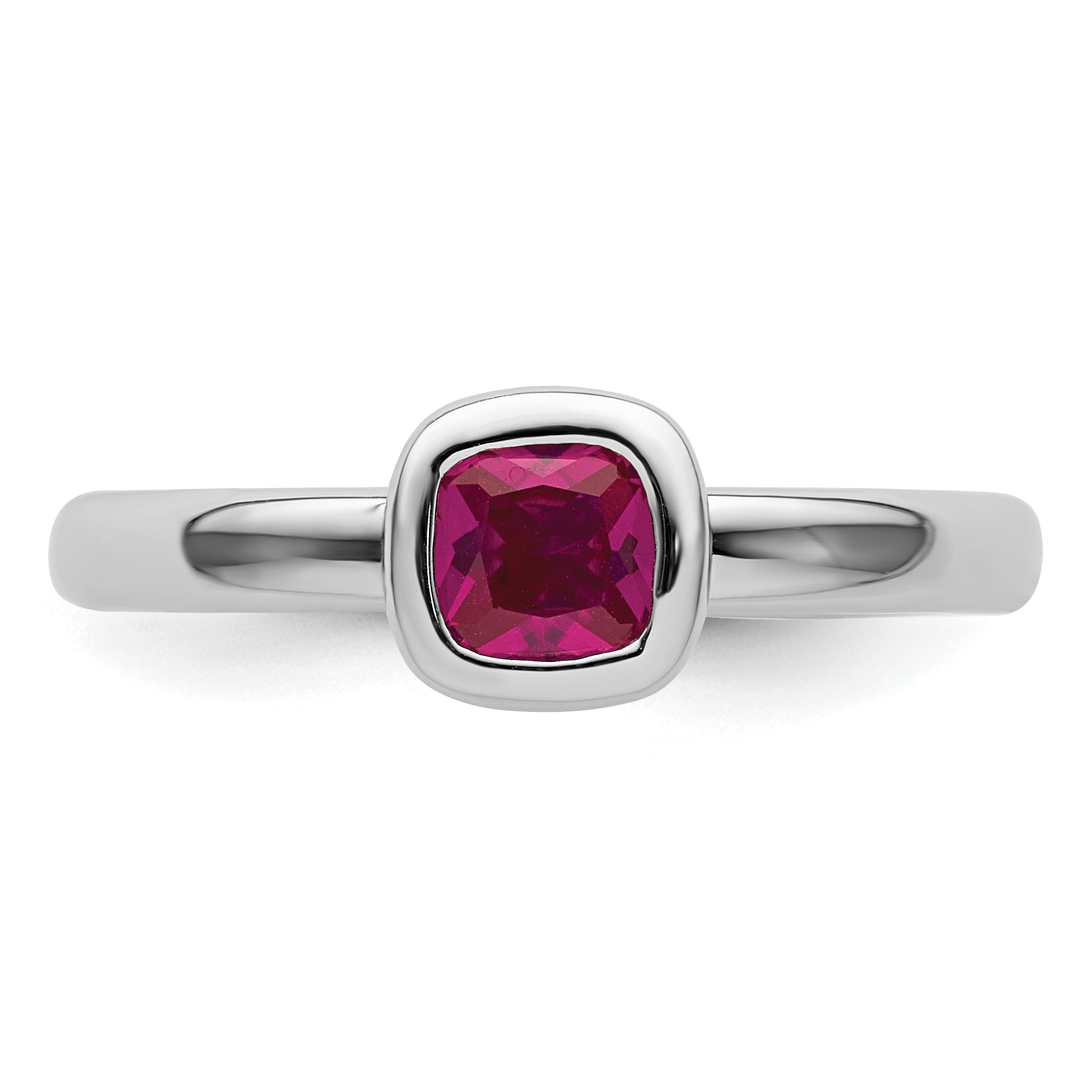 Sterling Silver Stackable Expressions Cushion Cut Created Ruby Ring - 5