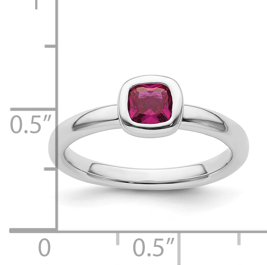 Sterling Silver Stackable Expressions Cushion Cut Created Ruby Ring - 5