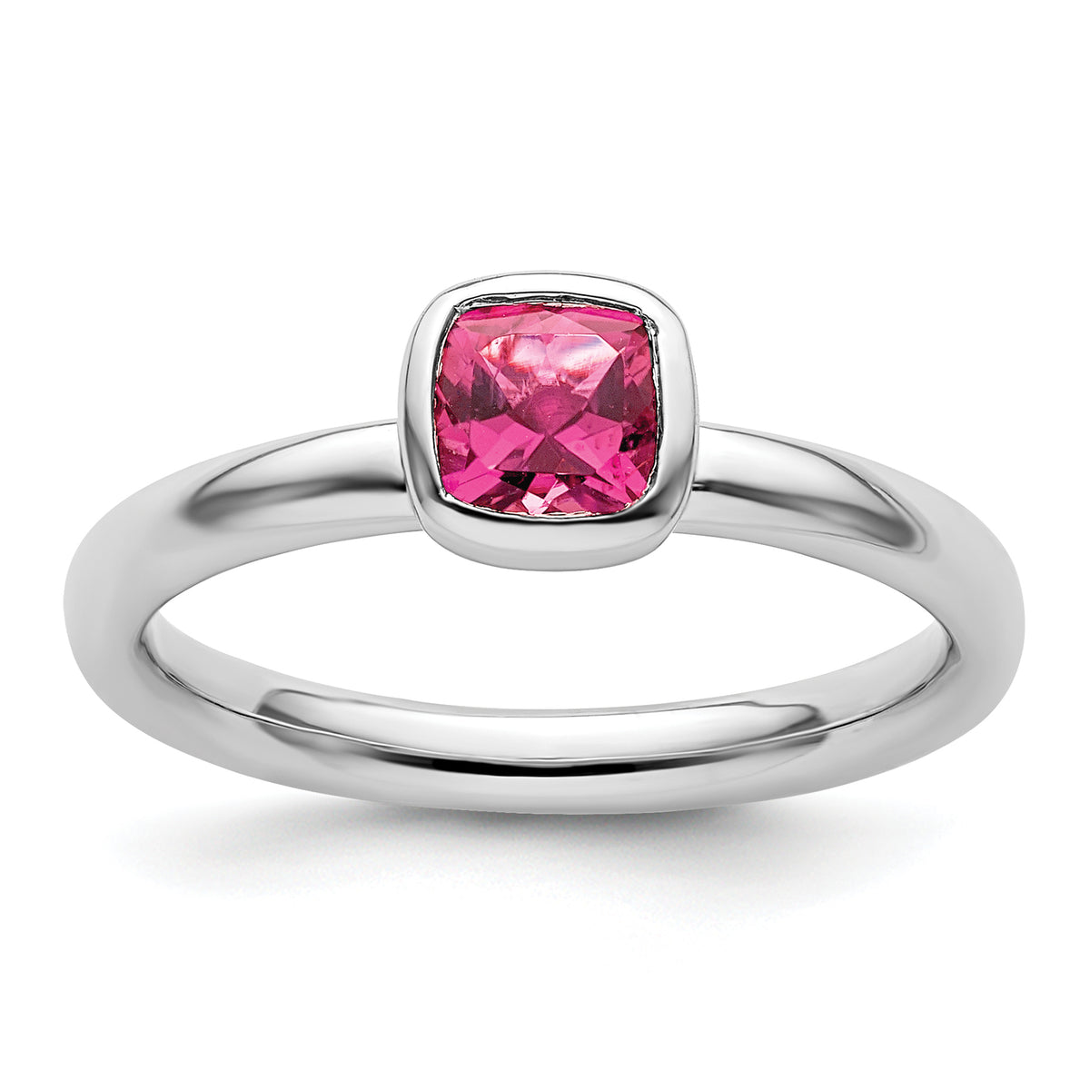 SS Stackable Expressions Cushion Cut Pink Tourmaline Ring