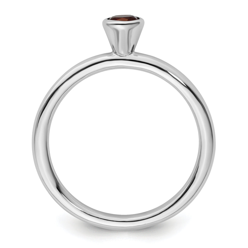 Sterling Silver Stackable Expressions High 4mm Round Garnet Ring