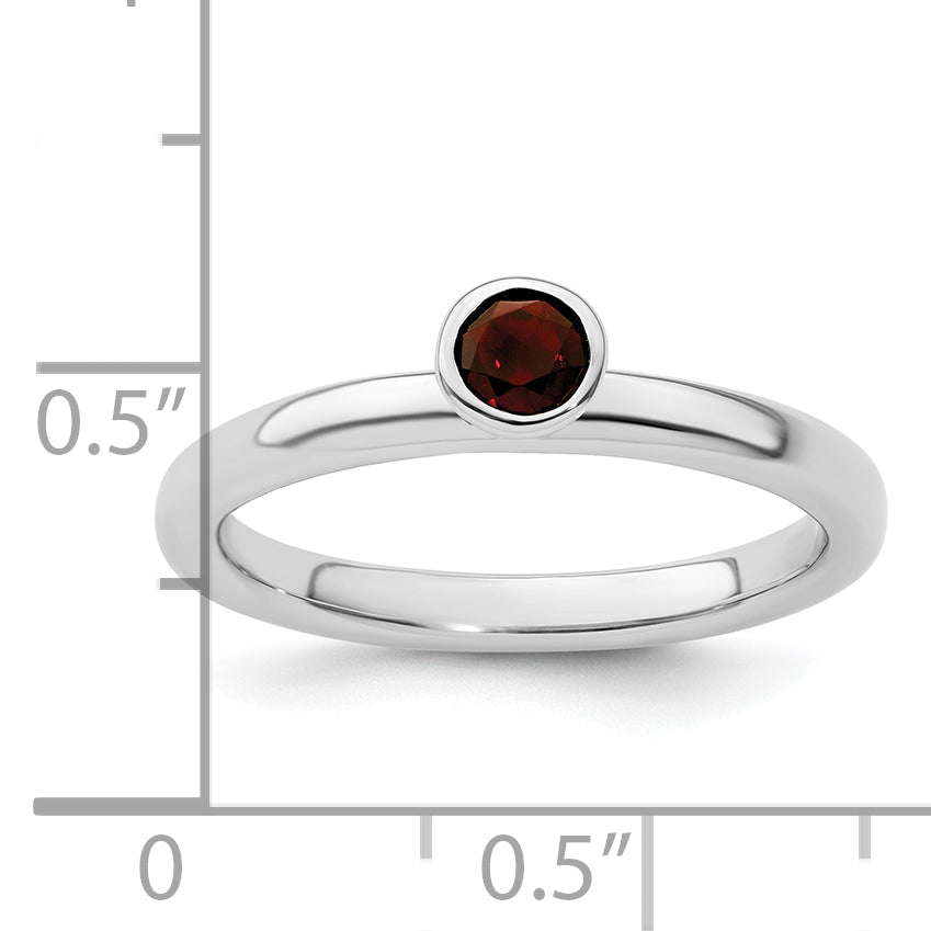 Sterling Silver Stackable Expressions High 4mm Round Garnet Ring
