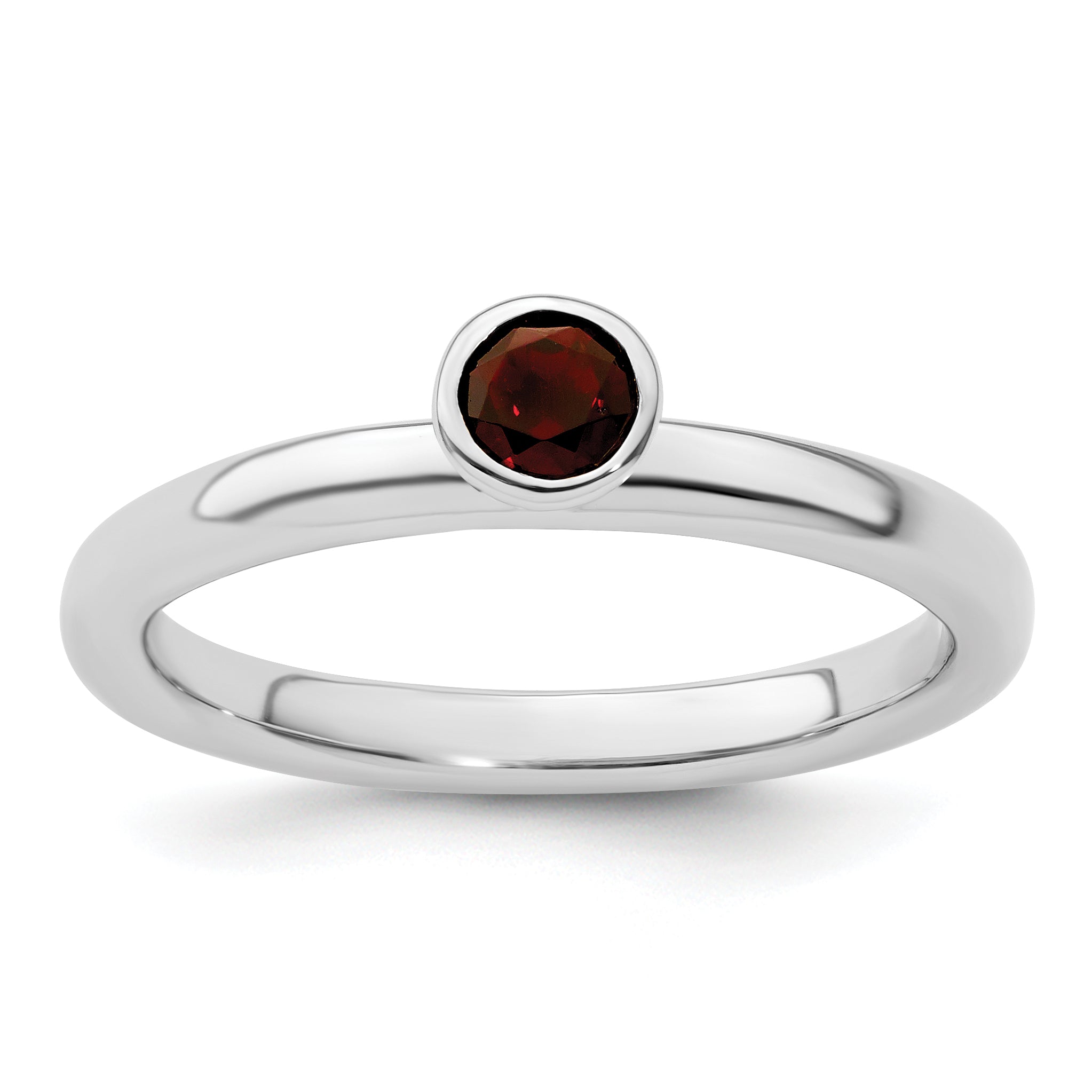 Sterling Silver Stackable Expressions High 4mm Round Garnet Ring Main image