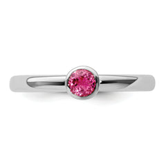 SS Stackable Expressions High 4mm Round Pink Tourmaline Ring