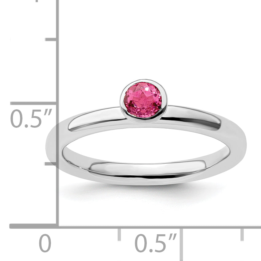 SS Stackable Expressions High 4mm Round Pink Tourmaline Ring