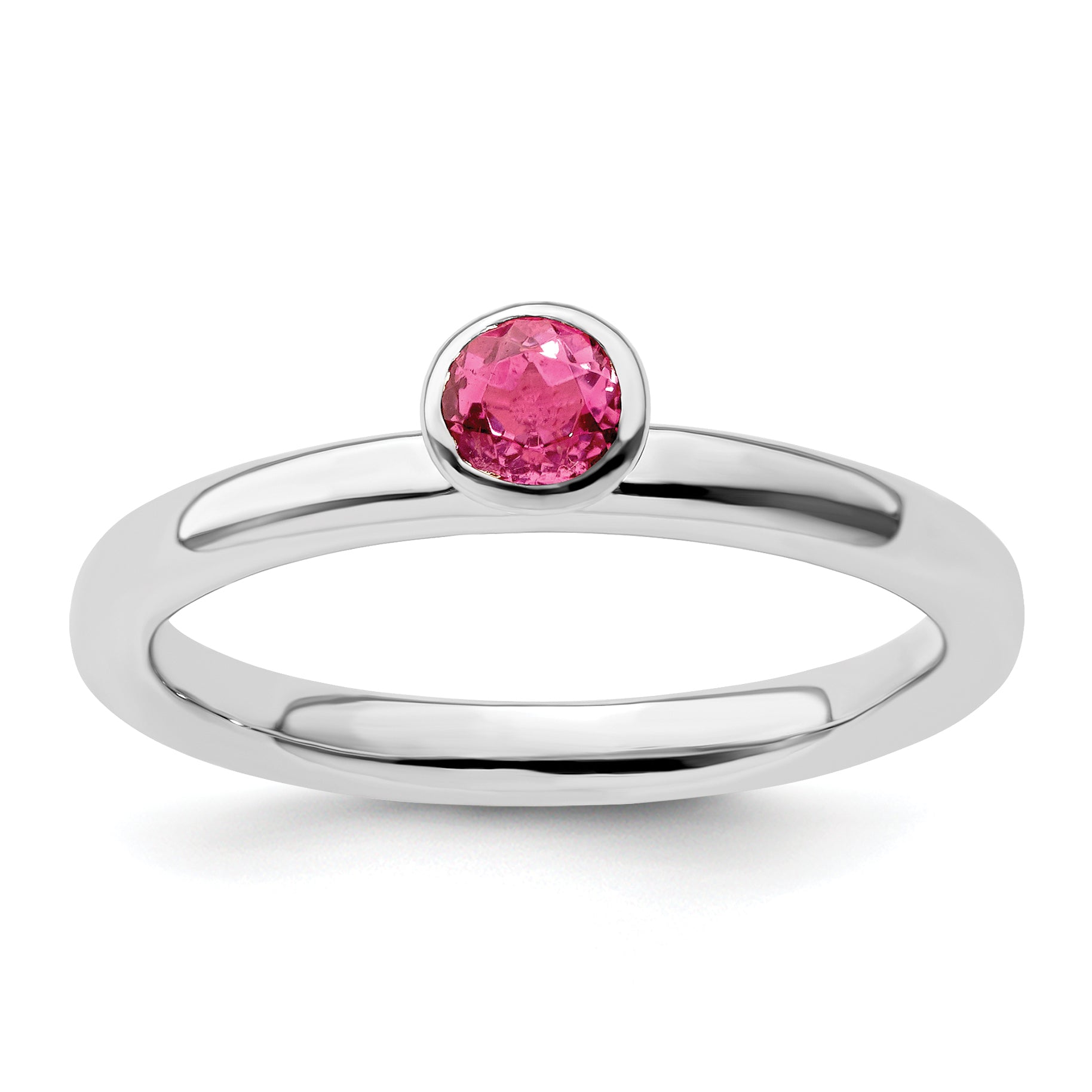 SS Stackable Expressions High 4mm Round Pink Tourmaline Ring