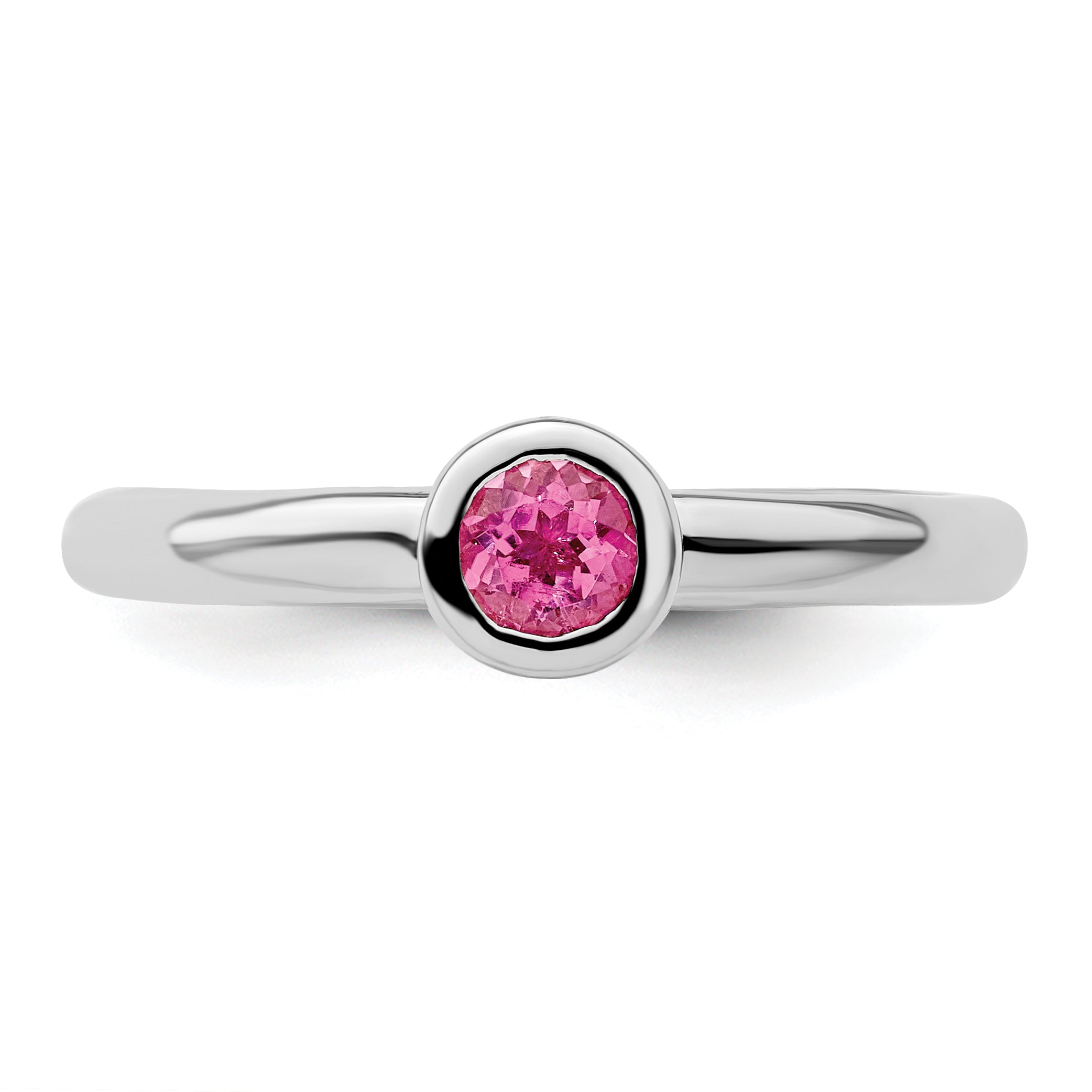 SS Stackable Expressions Low 4mm Round Pink Tourmaline Ring