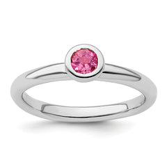 SS Stackable Expressions Low 4mm Round Pink Tourmaline Ring