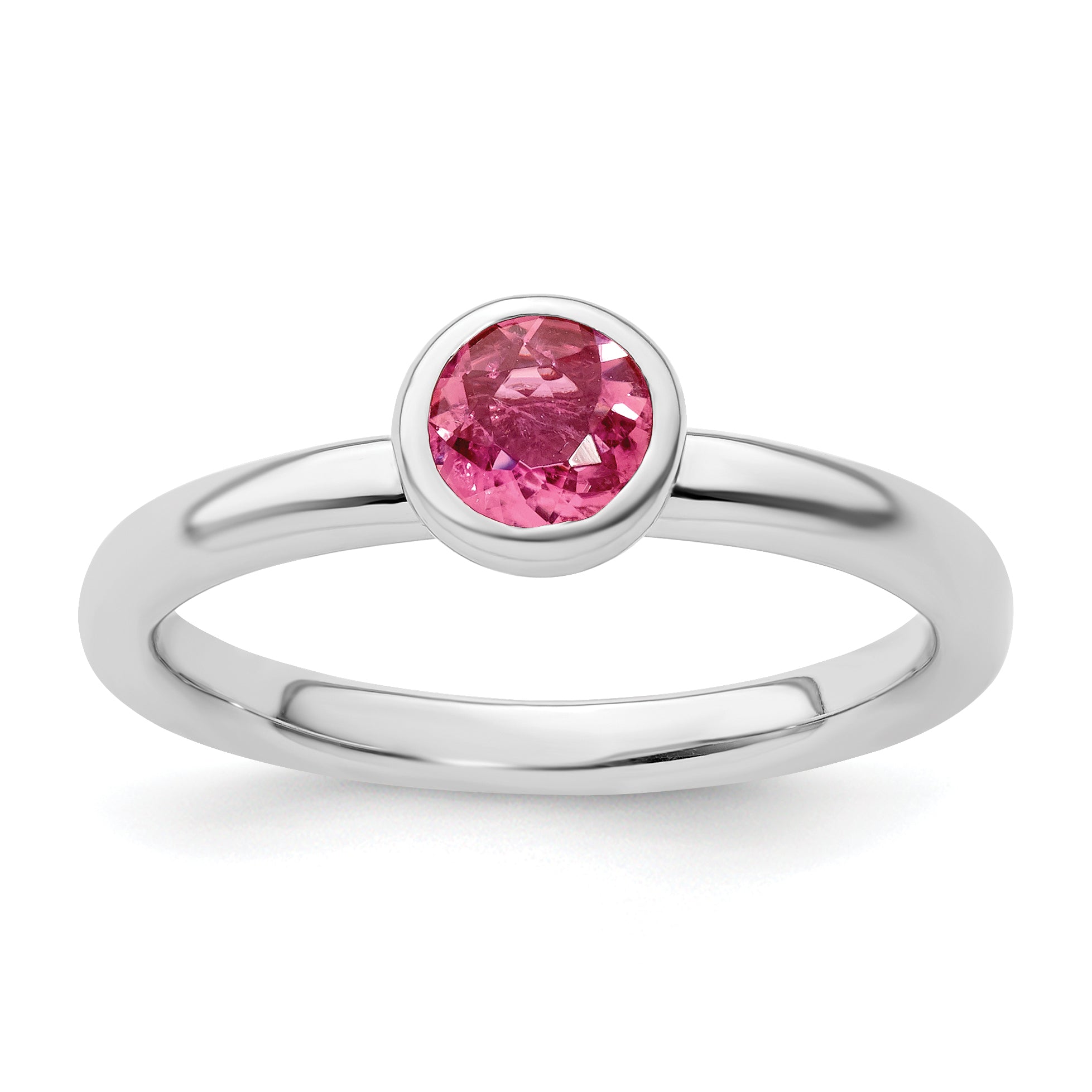 SS Stackable Expressions Low 5mm Round Pink Tourmaline Ring
