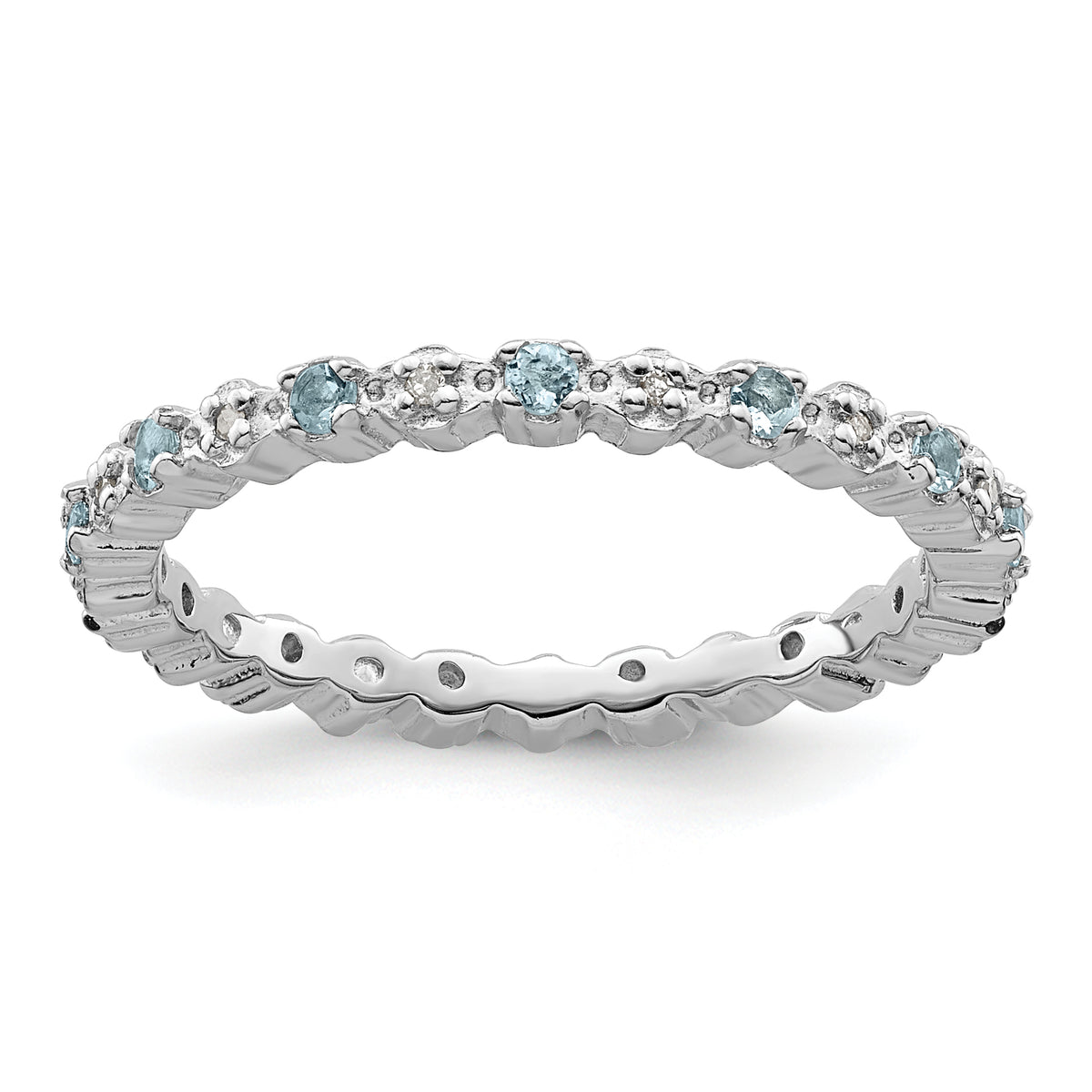 Sterling Silver Stackable Expressions Aquamarine & Diamond Ring