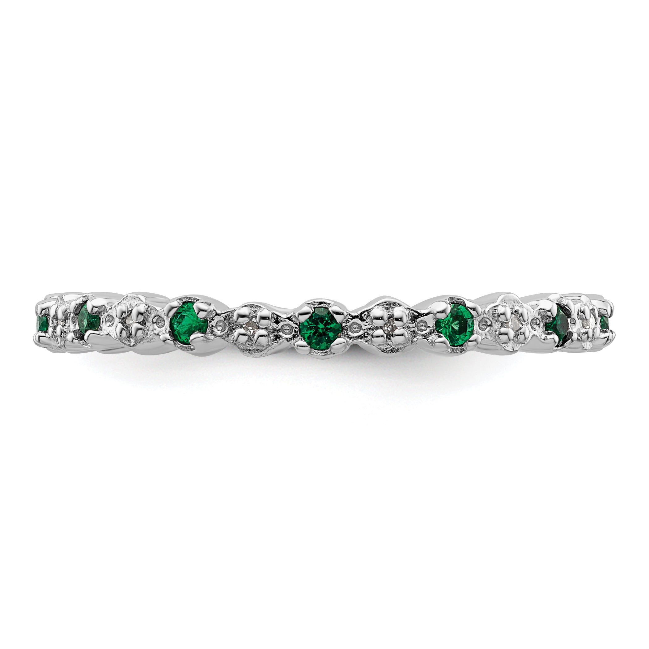 Sterling Silver Stackable Expressions Cr. Emerald & Diamond Ring - 5