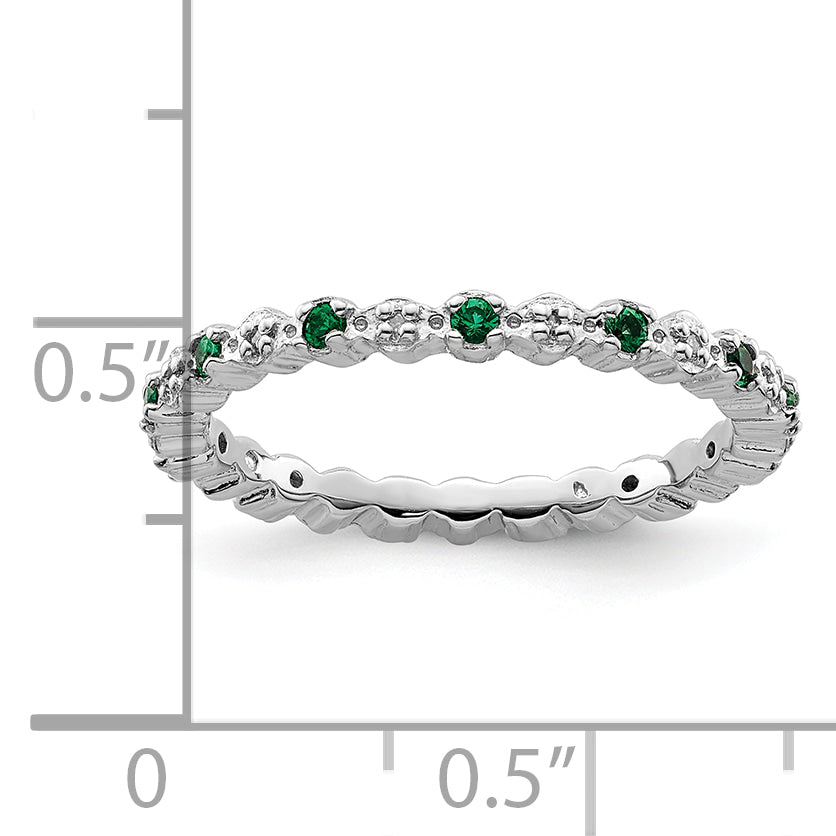 Sterling Silver Stackable Expressions Cr. Emerald & Diamond Ring - 5