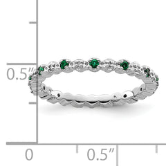 Sterling Silver Stackable Expressions Cr. Emerald & Diamond Ring - 5