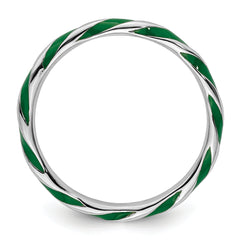 Sterling Silver Stackable Expressions Twisted Green Enameled Ring