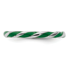 Sterling Silver Stackable Expressions Twisted Green Enameled Ring