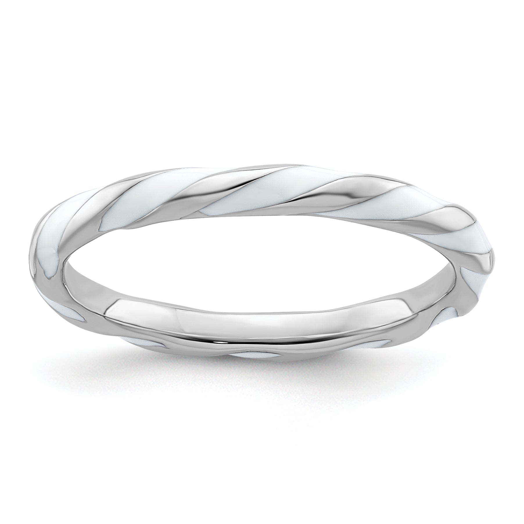 Sterling Silver Stackable Expressions Twisted White Enameled Ring