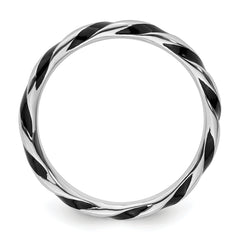 Sterling Silver Stackable Expressions Twisted Black Enameled Ring