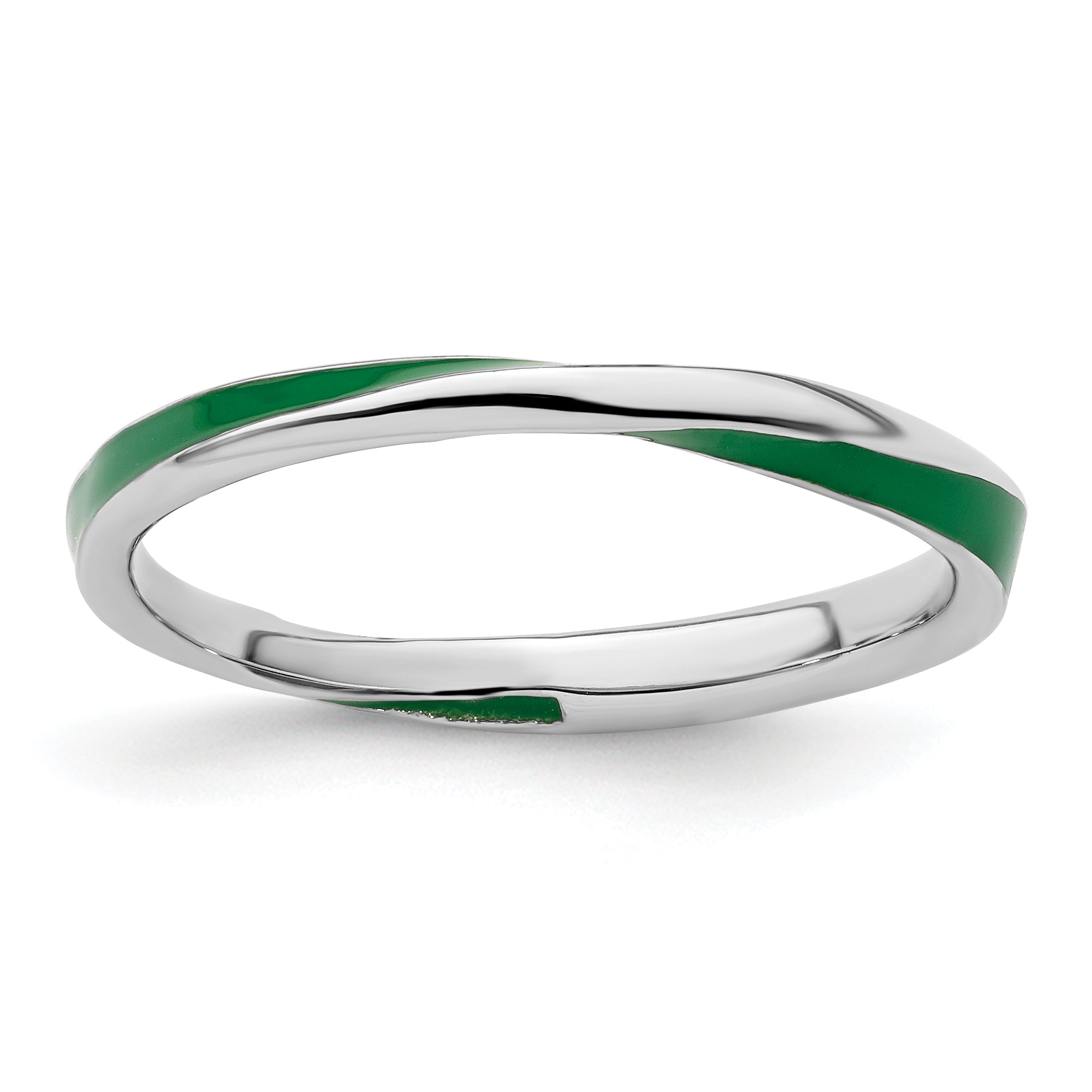 Sterling Silver Stackable Expressions Twisted Green Enameled Ring