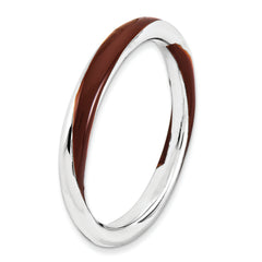 Sterling Silver Stackable Expressions Twisted Brown Enameled Ring