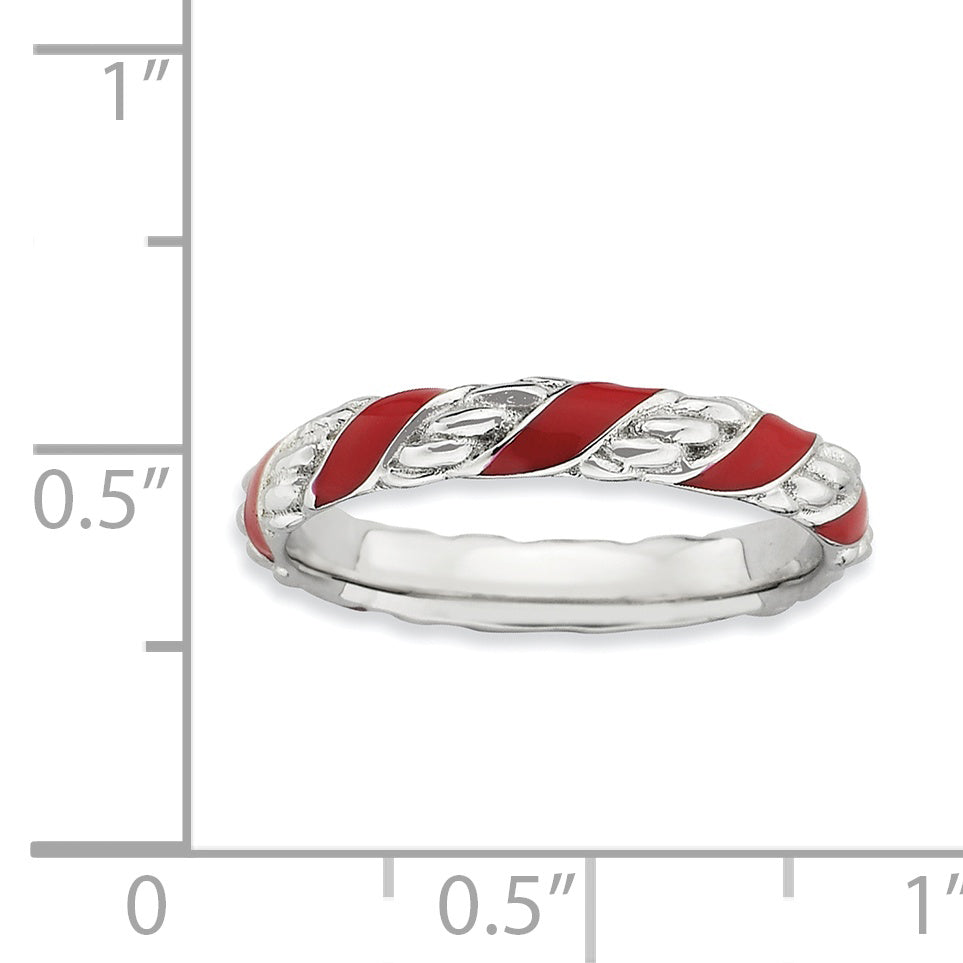 Sterling Silver Stackable Expressions Polished Red Enameled Ring