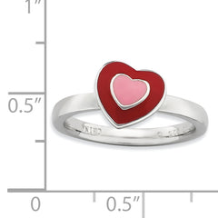 Sterling Silver Stackable Expressions Polished Enameled Hearts Ring