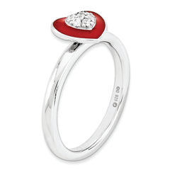 Sterling Silver Stackable Expressions Polished Enameled/CZ Heart Ring