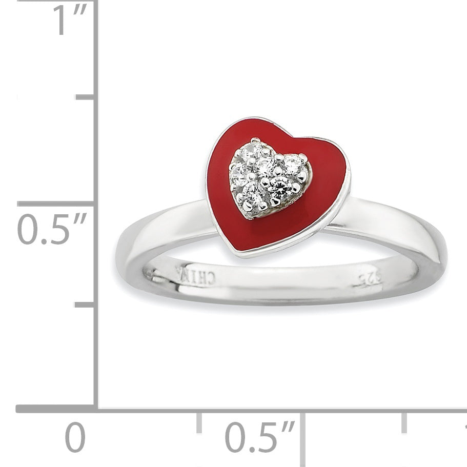 Sterling Silver Stackable Expressions Polished Enameled/CZ Heart Ring