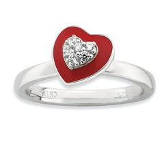 Sterling Silver Stackable Expressions Polished Enameled/CZ Heart Ring