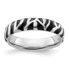 Sterling Silver Stackable Expressions Polished Enameled Animal Print Ring