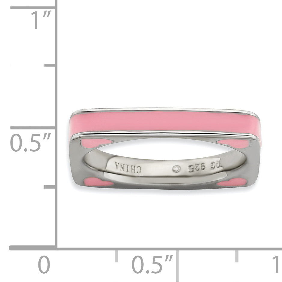 Sterling Silver Stackable Expressions Polished Pink Enameled Square Ring