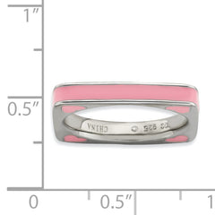 Sterling Silver Stackable Expressions Polished Pink Enameled Square Ring