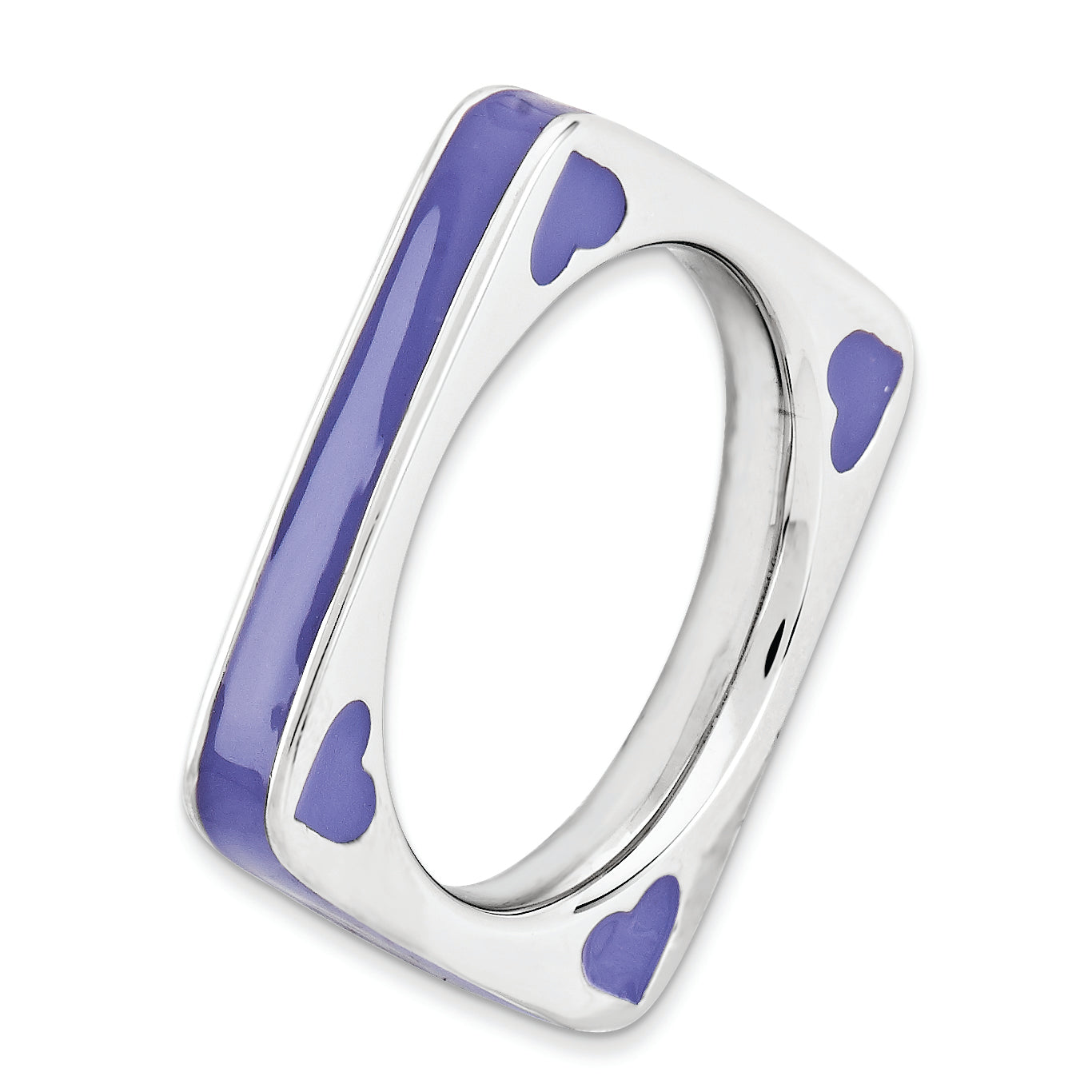 Sterling Silver Stackable Expressions Polished Purple Enameled Square Ring