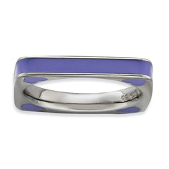 Sterling Silver Stackable Expressions Polished Purple Enameled Square Ring
