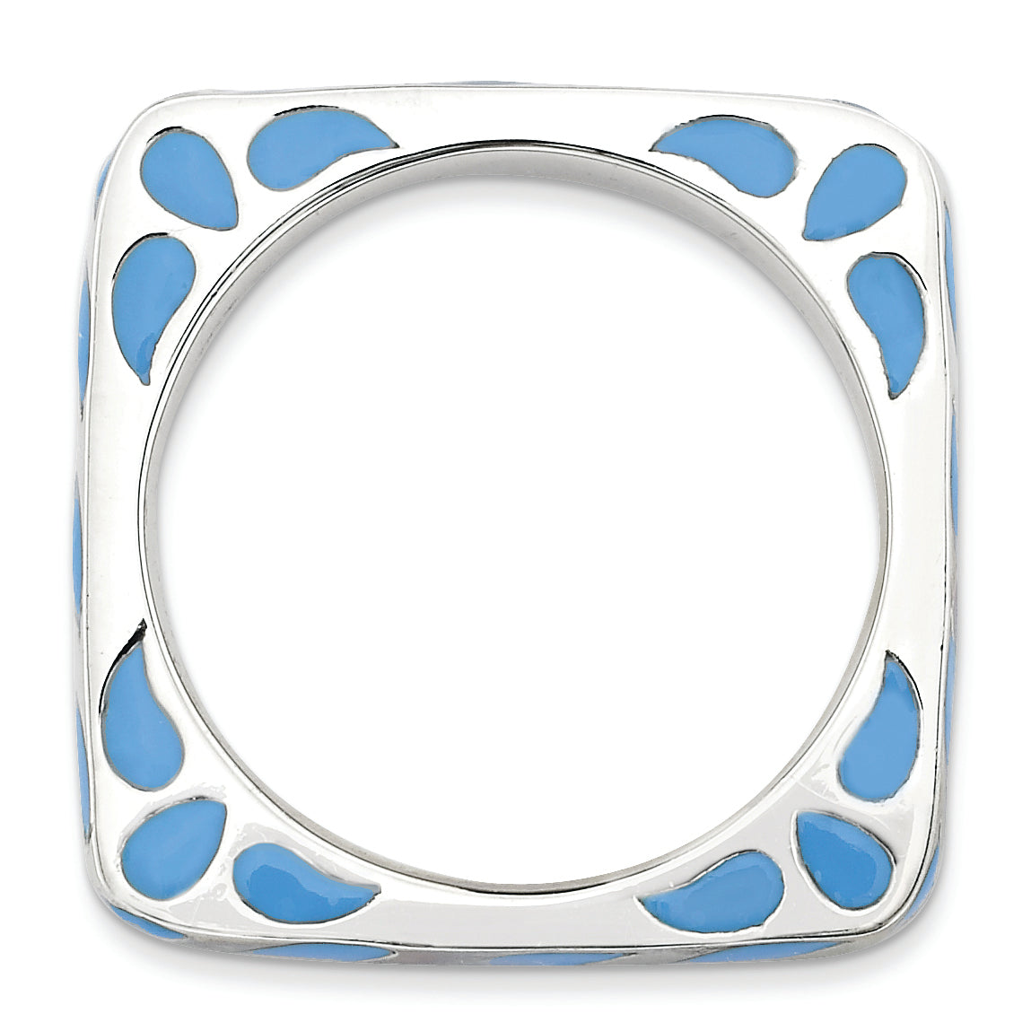 Sterling Silver Stackable Expressions Polished Blue Enameled Square Ring