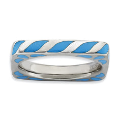 Sterling Silver Stackable Expressions Polished Blue Enameled Square Ring