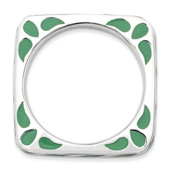 Sterling Silver Stackable Expressions Polished Green Enameled Square Ring