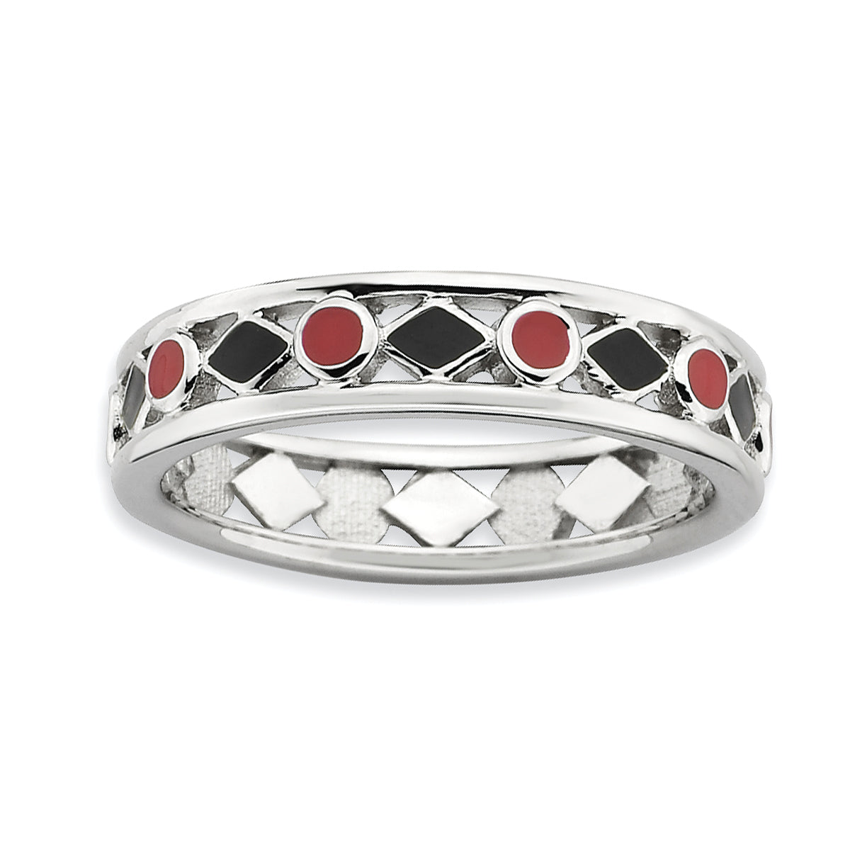 Sterling Silver Stackable Expressions Polished Black/Red Enameled Ring