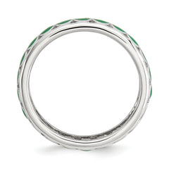 Sterling Silver Stackable Expressions Polished Green Circles Enameled Ring