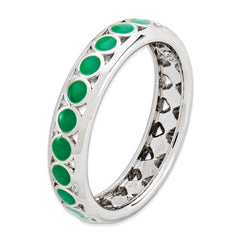 Sterling Silver Stackable Expressions Polished Green Circles Enameled Ring