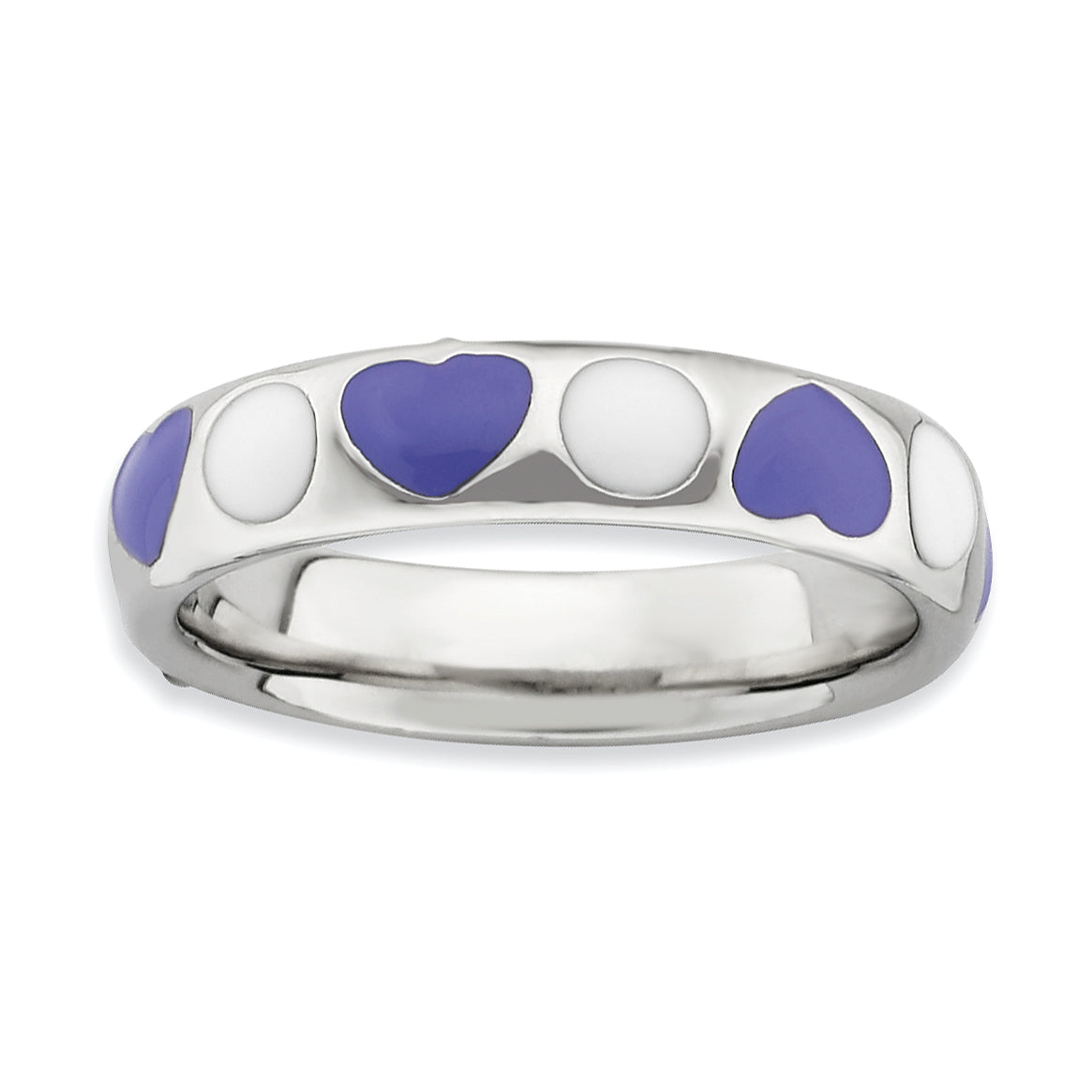 Sterling Silver Stackable Expressions Polished Purple/White Enameled Ring