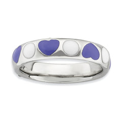 Sterling Silver Stackable Expressions Polished Purple/White Enameled Ring