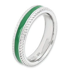 Sterling Silver Stackable Expressions Polished Green Enameled Ring