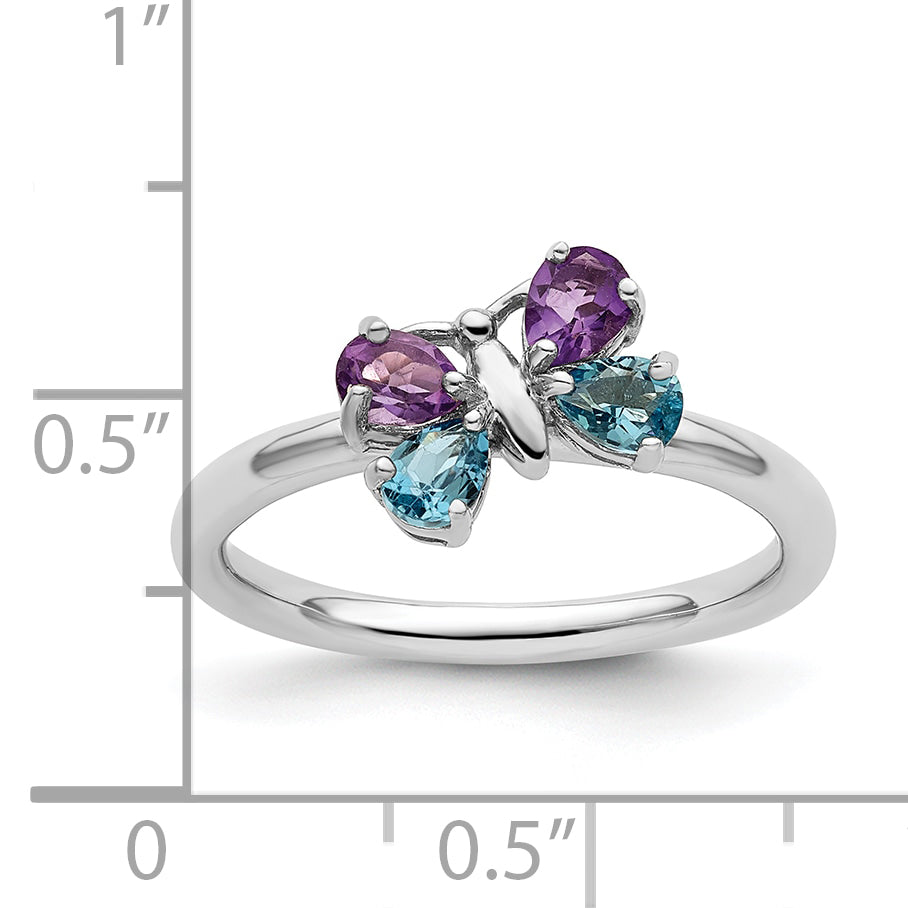 Sterling Silver Stackable Expressions Polished BT & AM Butterfly Ring