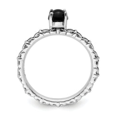 Sterling Silver Stackable Expressions Antiqued Black Agate Ring