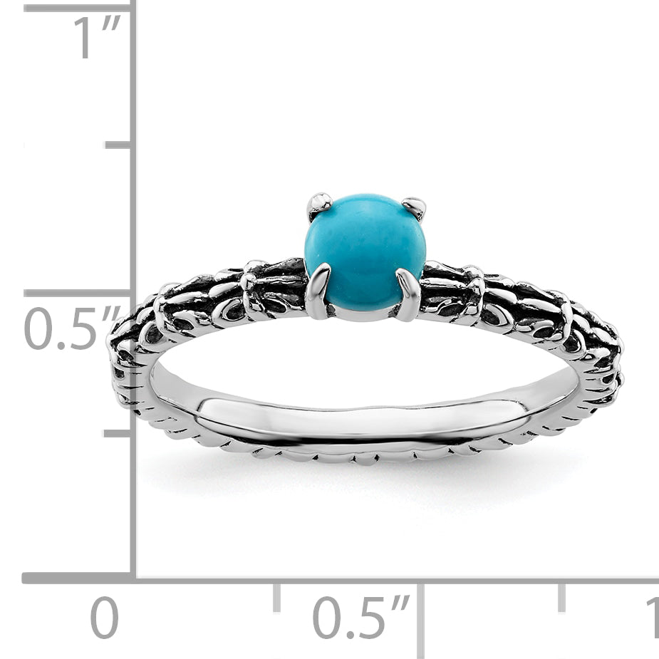 Sterling Silver Stackable Expressions Antiqued Turquoise Ring