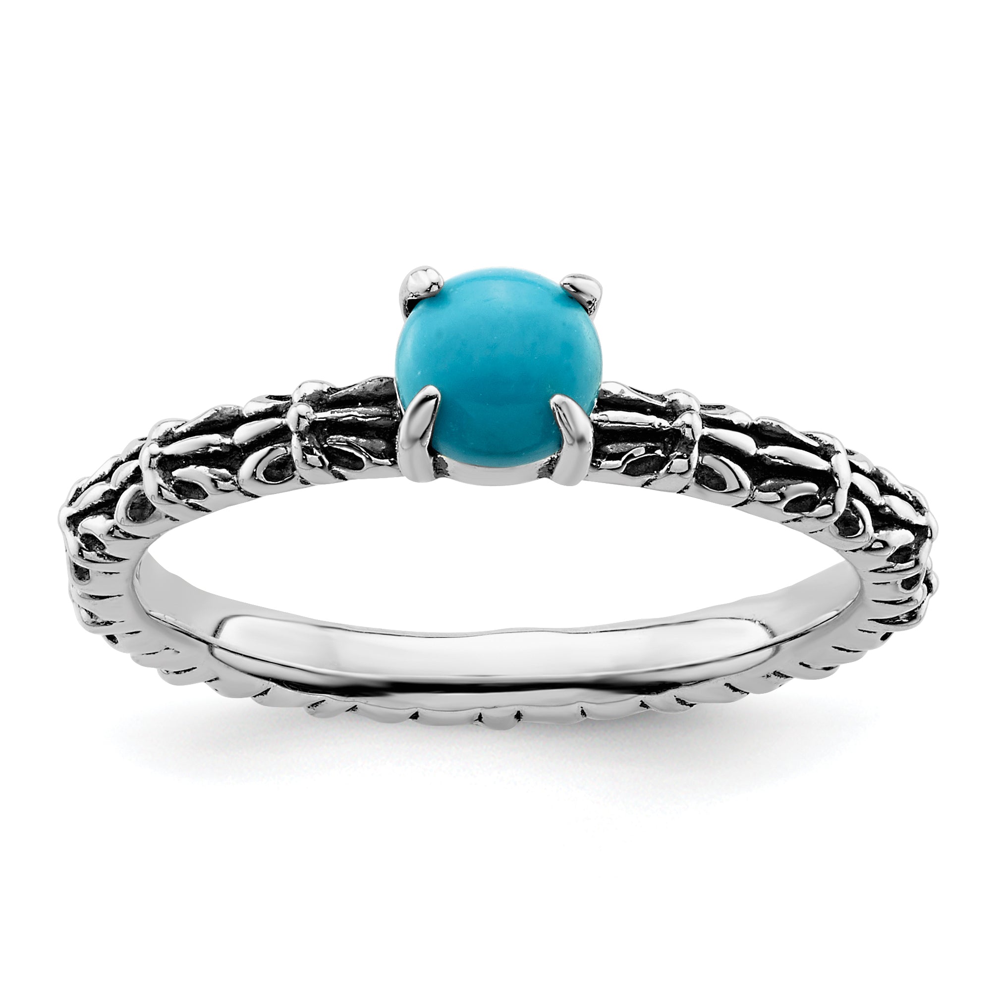 Sterling Silver Stackable Expressions Antiqued Turquoise Ring