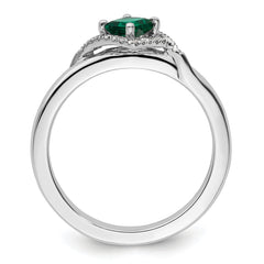 Sterling Silver Stackable Expressions Polished Cr. Emerald & Dia Ring - 5