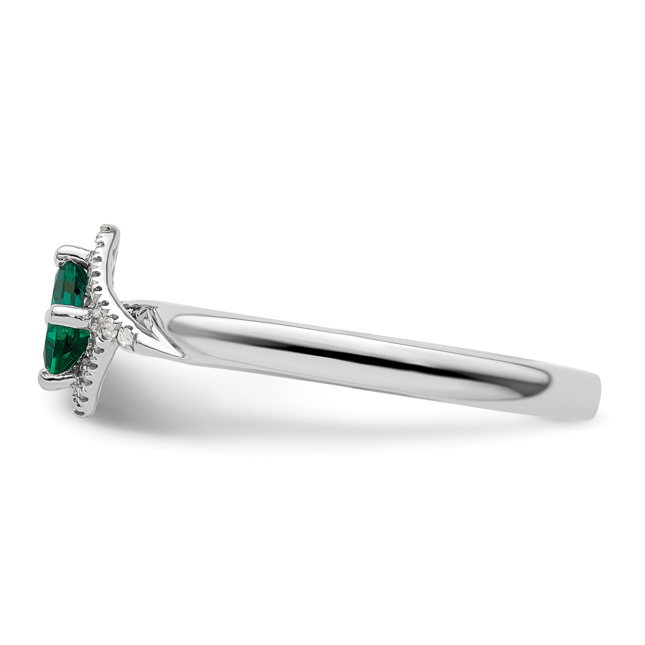 Sterling Silver Stackable Expressions Polished Cr. Emerald & Dia Ring - 5