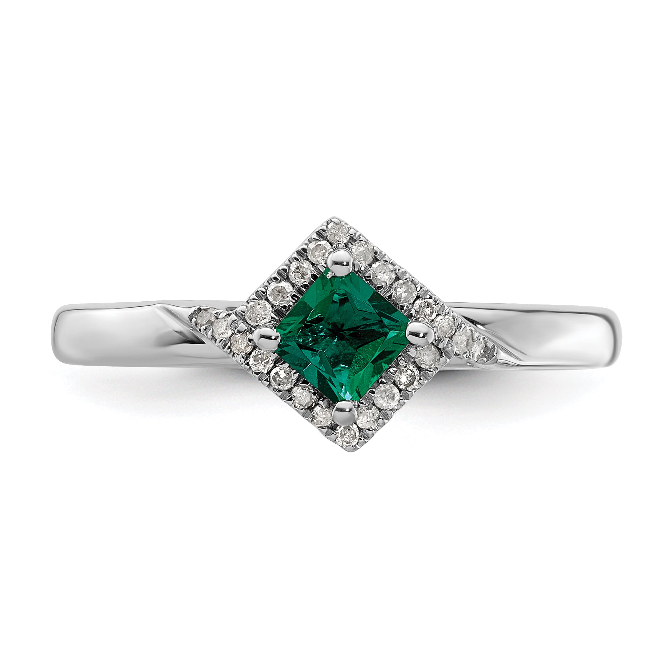 Sterling Silver Stackable Expressions Polished Cr. Emerald & Dia Ring - 5