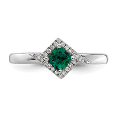 Sterling Silver Stackable Expressions Polished Cr. Emerald & Dia Ring - 5